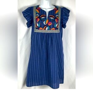 I Love Womens Size Small Navy/White Stripe Pocket Embroidered Chest Design Dress